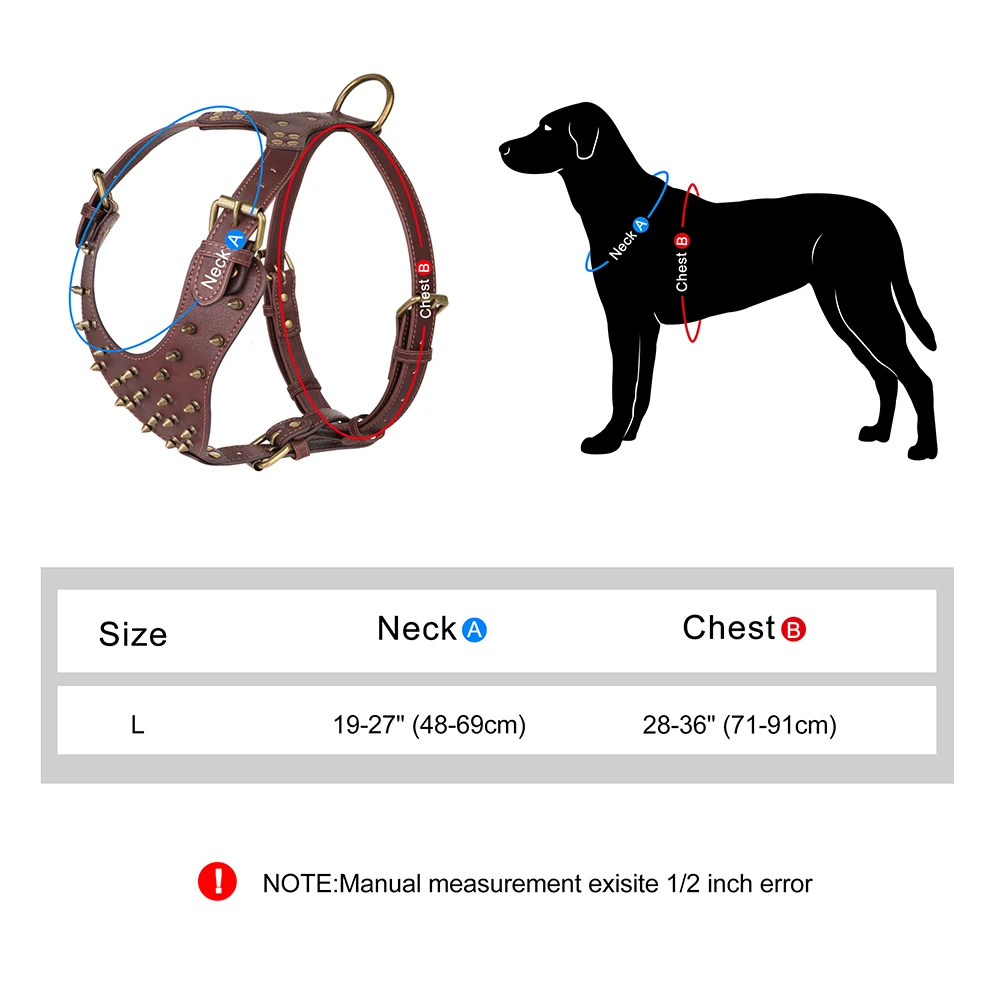 PU Leather Big Dog Harness Spiked Studded Dog Harnesses Riveted Pet Pitbull Labrador Training Vest Durable For Medium Large Dogs