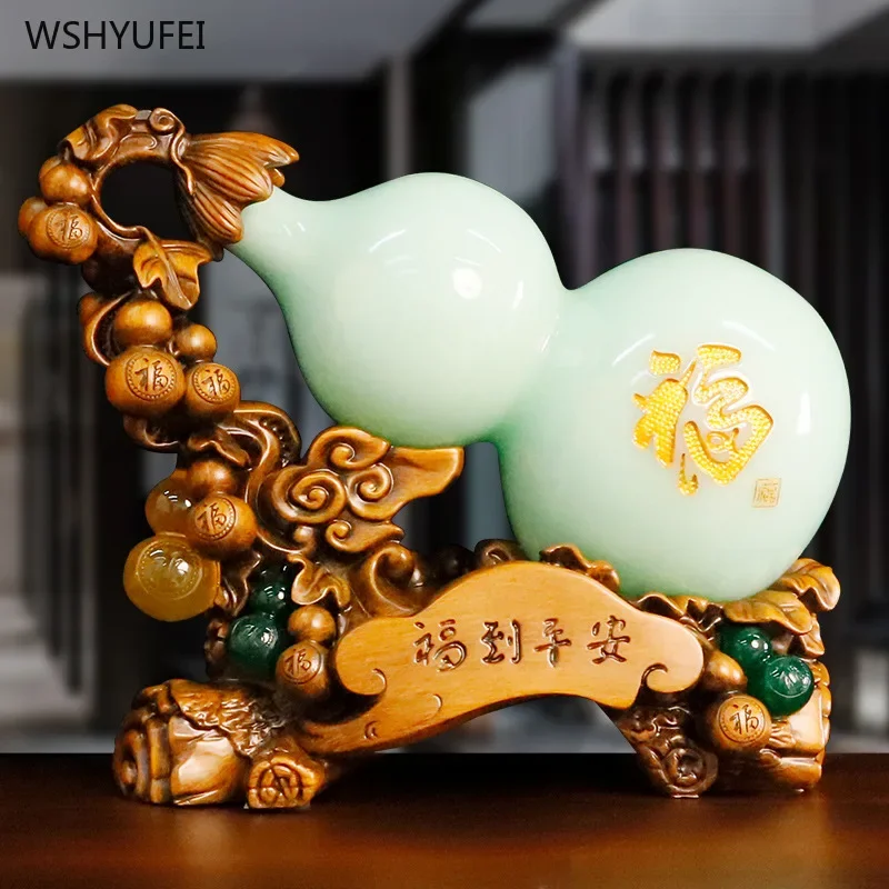 1 pc Chinese style gourd resin ornaments desktop office Wine cabinet shop Housewarming gift Feng Shui Accessories Attract wealth