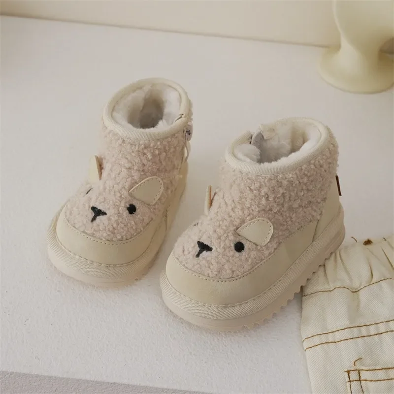 Ｗinter New Children Snow Boots Baby Soft Fleece Upper Warm Boots Boys Girls Cute Short Boots Infant Warm Shoes With Fur