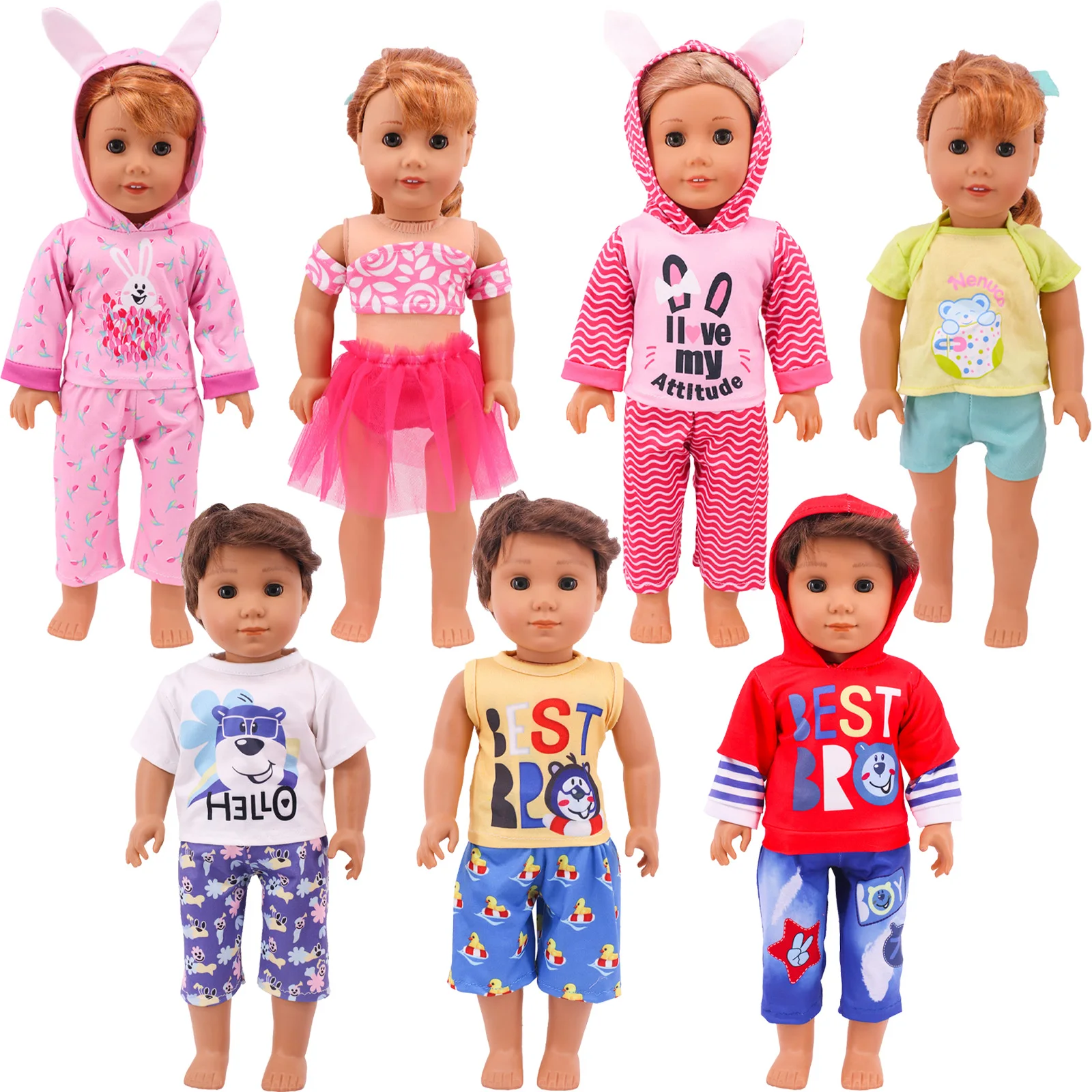 Doll Baby Rabbit Ear Pajama Set Dress Peach 18 Inch American Girl Doll and 43cm Reborn Newborn Baby Doll Russian DIY Gift Toy