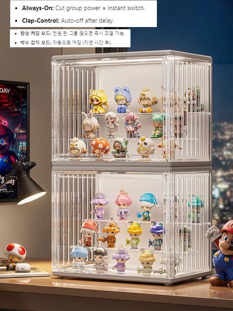 Sprachgesteuerte LED-Vitrine für Sammlerstücke – 27 x 22 x 18 cm, transparenter Acrylschrank mit Fernbedienung, RGB-Farben und Bewegungssensor für