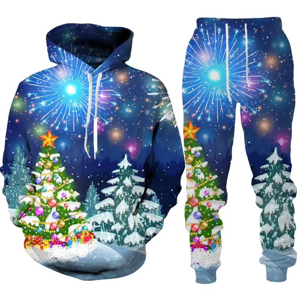 Christmas Santa Claus Autumn Winter 3D Print Boys Girls Tracksuit Set Casual Hoodie And Pants 2pcs Sets Fashion Unisex Clothing