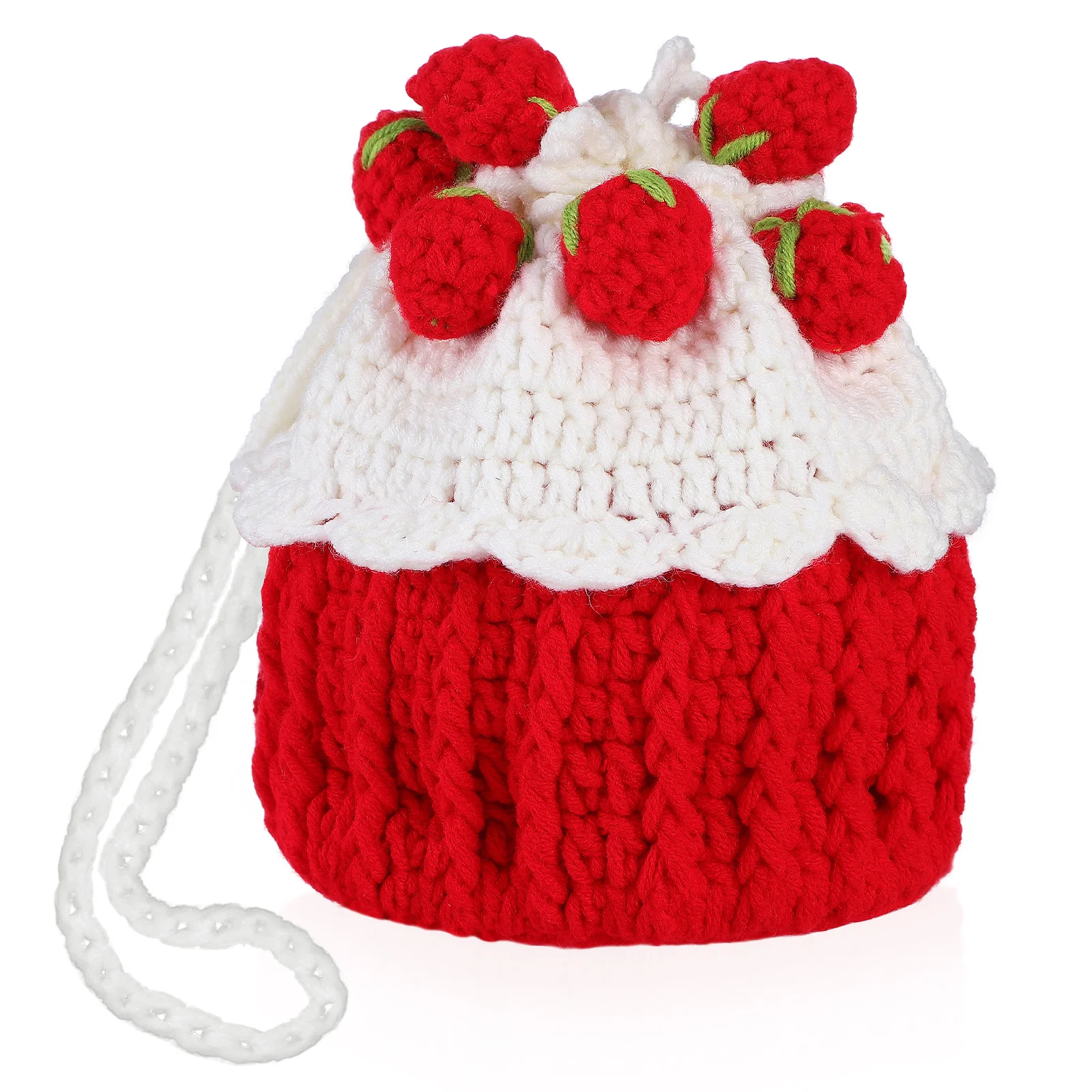 

Strawberry Cake Bag Knitted Tote Crossbody Purse Handbag Shaped Strawberries Drawstring Closure Crochet Bag Bucket Bags For