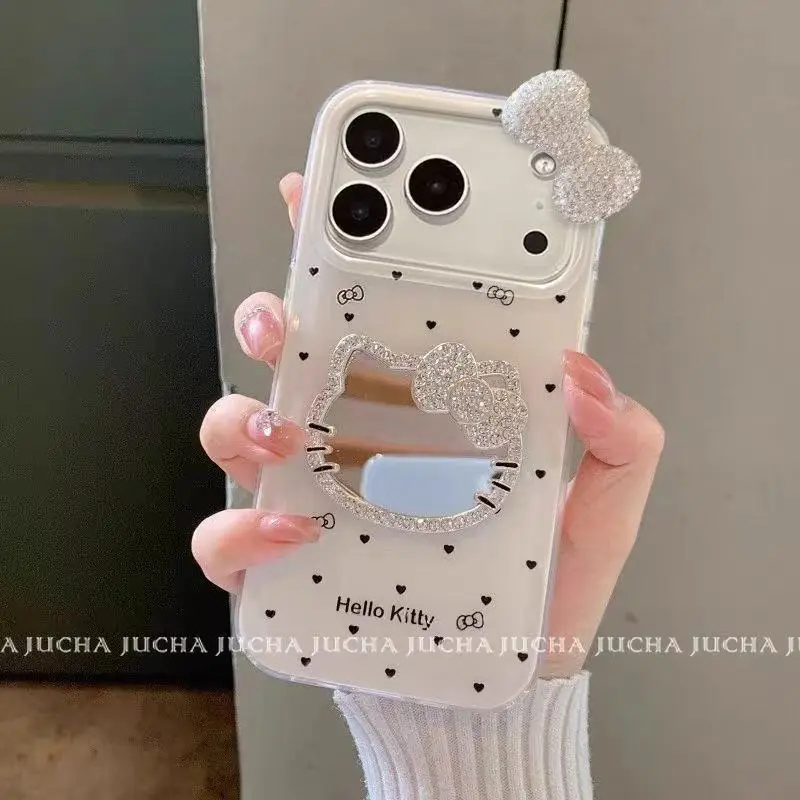 

Hellokitty Makeup Mirror 3D Bow Case for IPhone 16 Pro Max 15 Cute Glitter Diamond Case for IPhone 14 Pro 17 Glitter Case Gift