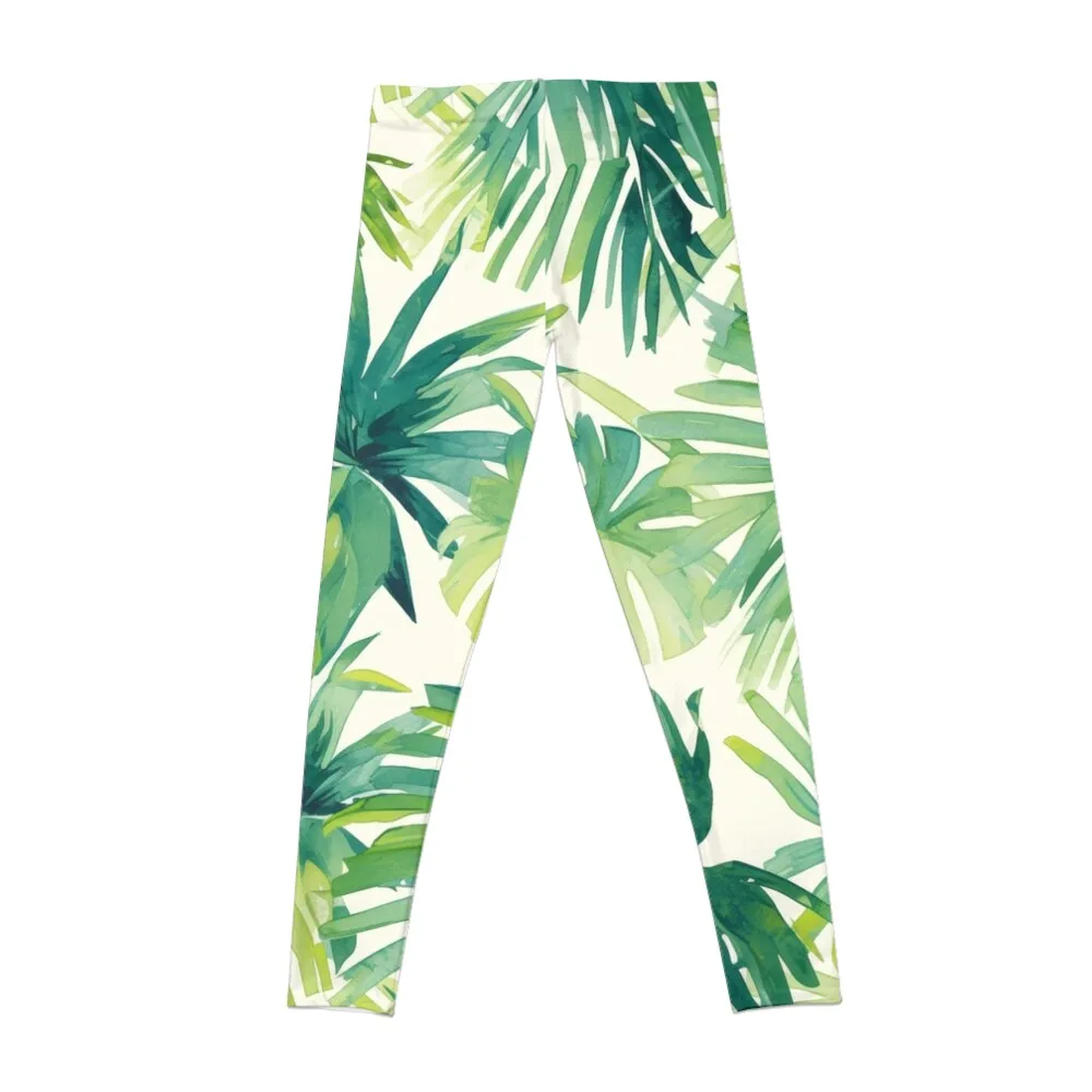 Green Tropical Prints seamless water colour design Leggings push up fitness Women's gym Womens Leggings