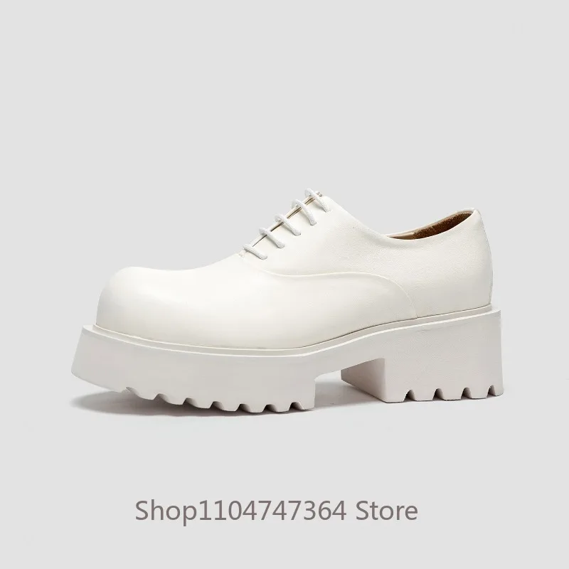 

Designer Luxury Cowhide Height Increasing Leather Shoes Men's White Thick Sole Platform Derby Oxfords Male Genuine Leather