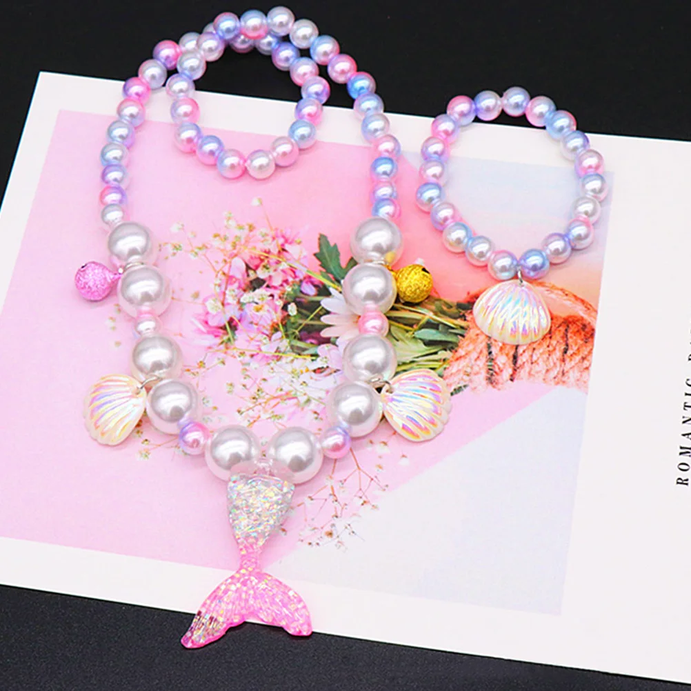 

5 in Mermaid Party Bracelets Pearl Necklace Little Girl Play Jewelry Costume Child Necklaces for Girls