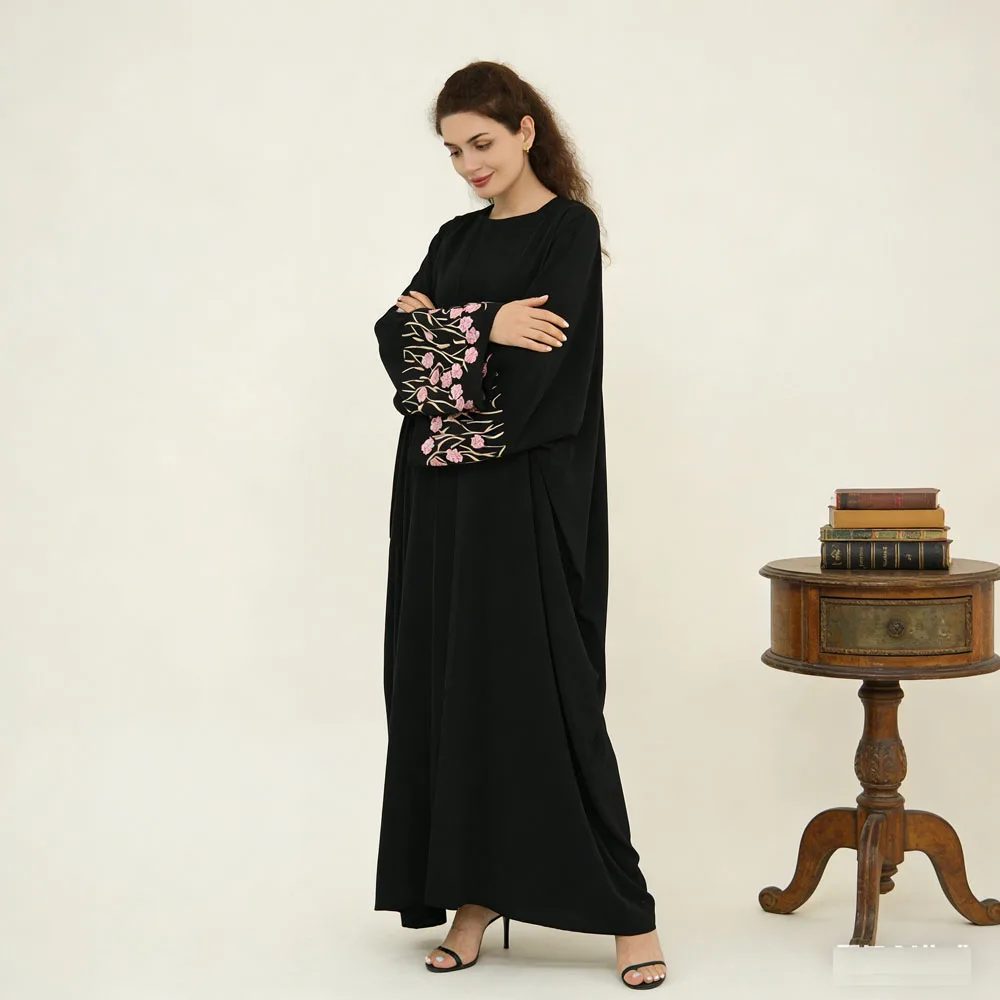 

Eid Open Kimono Cardigan Women Abaya Ramadan Muslim Flower Embroidery Hijab Dress Party Jalabiya Long Robe Kaftan Islamic Modest