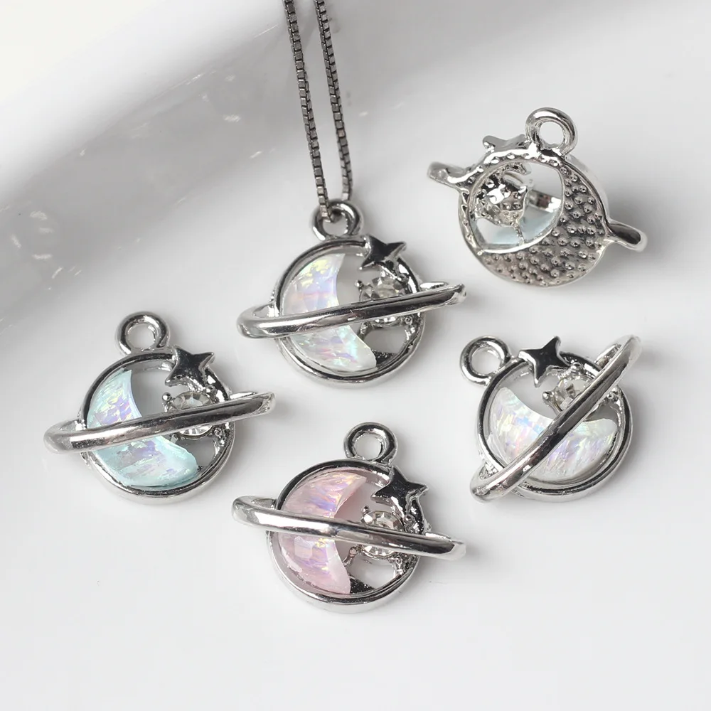 

10pcs/lot 13*15MM Zinc Alloy Rhinestone Resin Inlaid Moon Planet Pendant Charms DIY Necklace Bracelet Earrings Accessorie