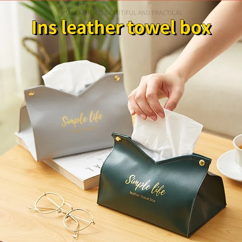 

Leather Tissue Box Napkin Holder Car Tissue Box Home Living Room Decoration Bedroom Kitchen Desktop Nordic Large Storage Box