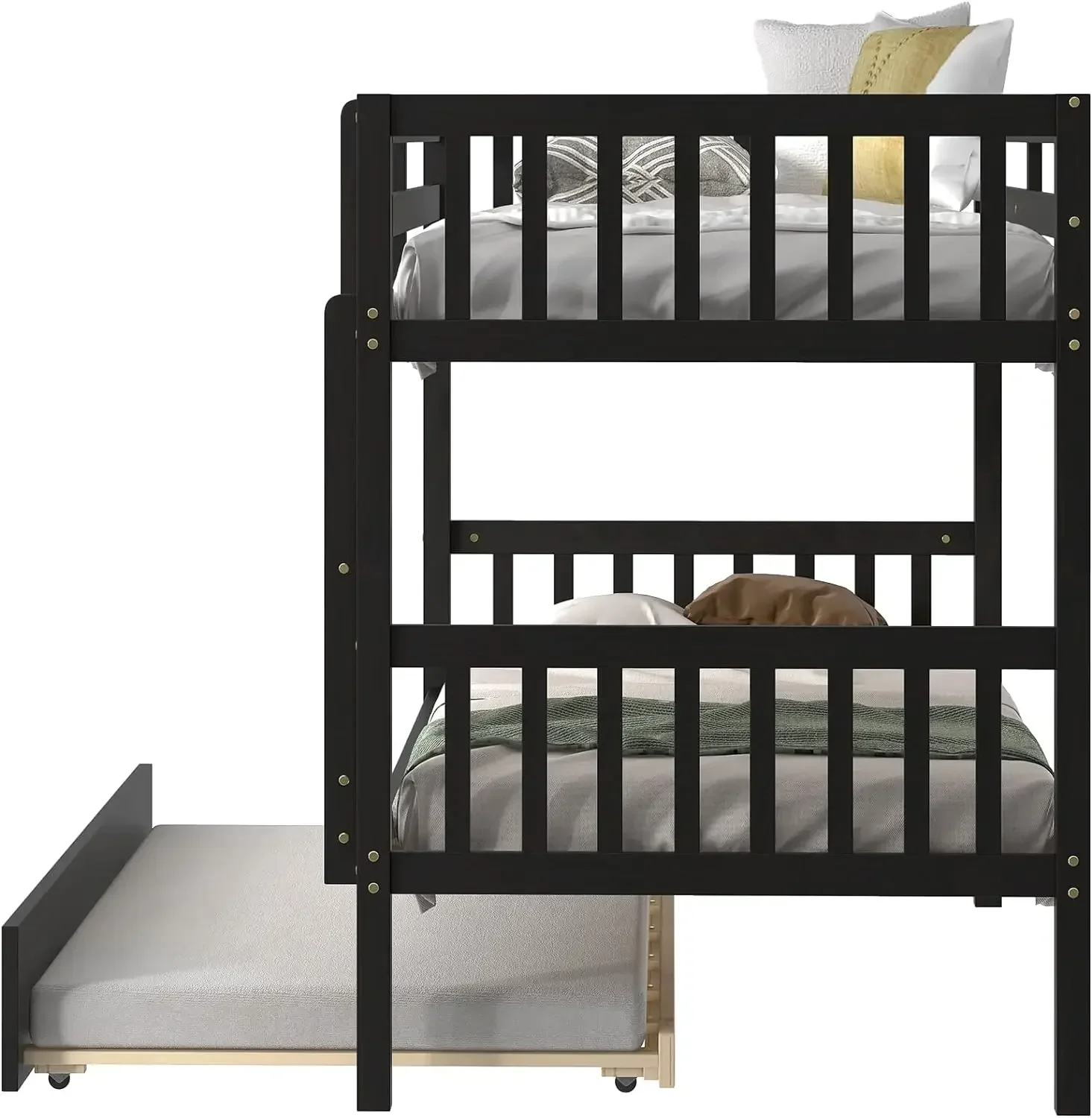 

- Подходит для детей-подростков, деревянная двухъярусная кровать, двуспальная, с защитными перилами и лестницей, детская двухъярусная кровать для трех человек