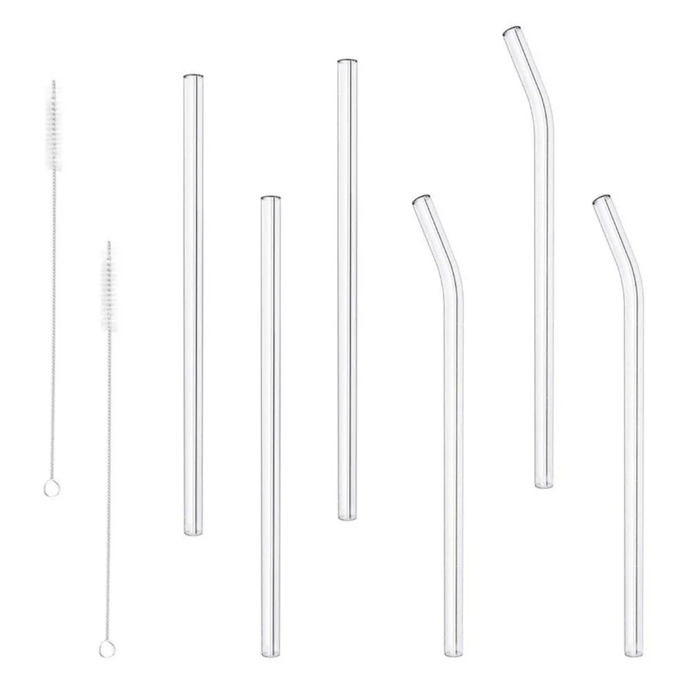 

6Pcs Glass Straws Drinking Set Transparent Reusable Borosilicate Straws Heat Resistant for Coffee Ice Tea Drinks