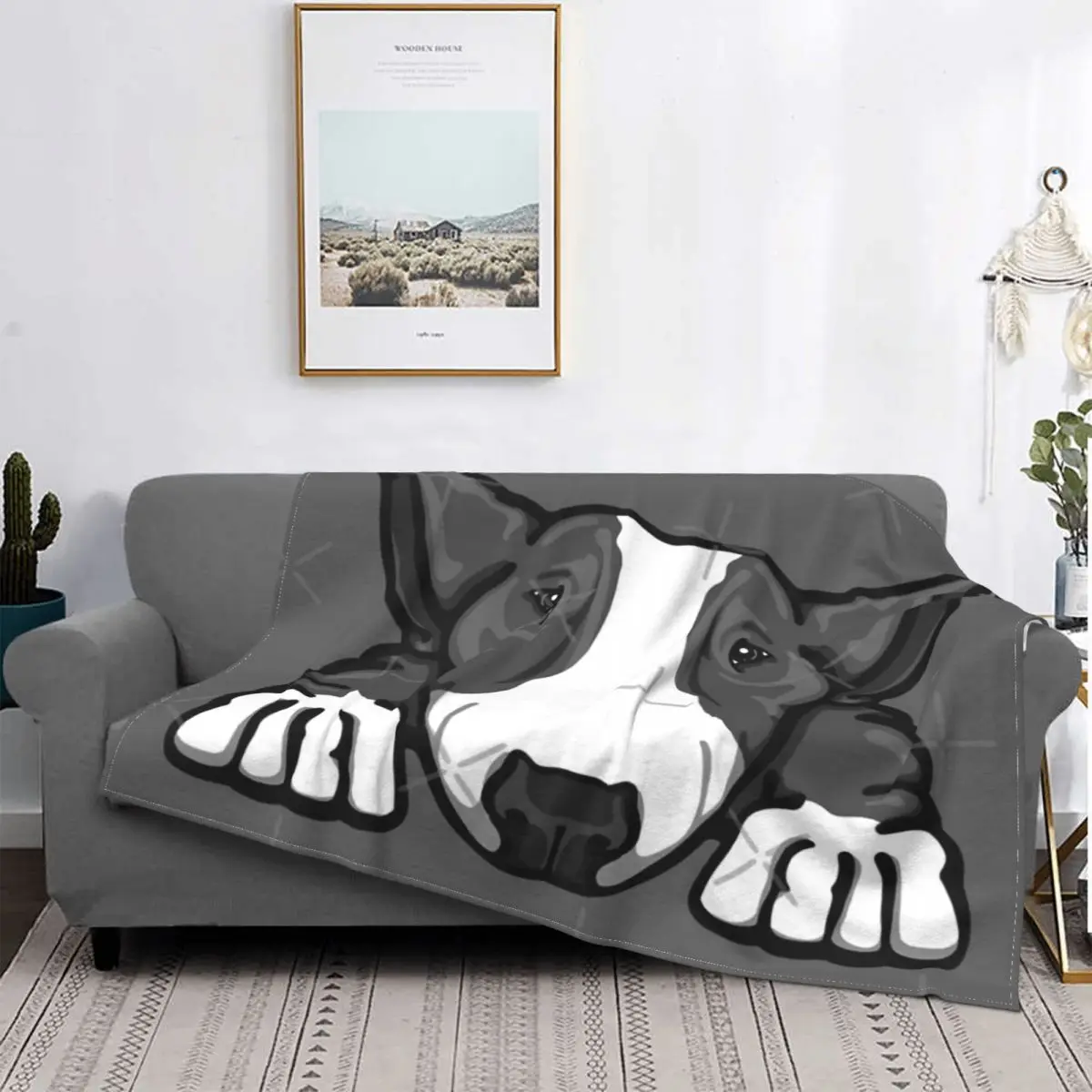 Grey & White Bullterrier Blanket Bedspread Bed Plaid Cover Blanket Hoodie Beach Towel Luxury