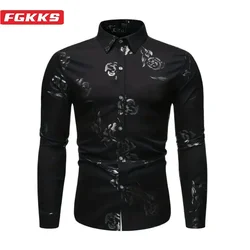 FGKKS 2024 Outdoor Casual Shirt For Men Printed Slim-Fit Business Top High Quality Design Hot Casual Shirt For Men