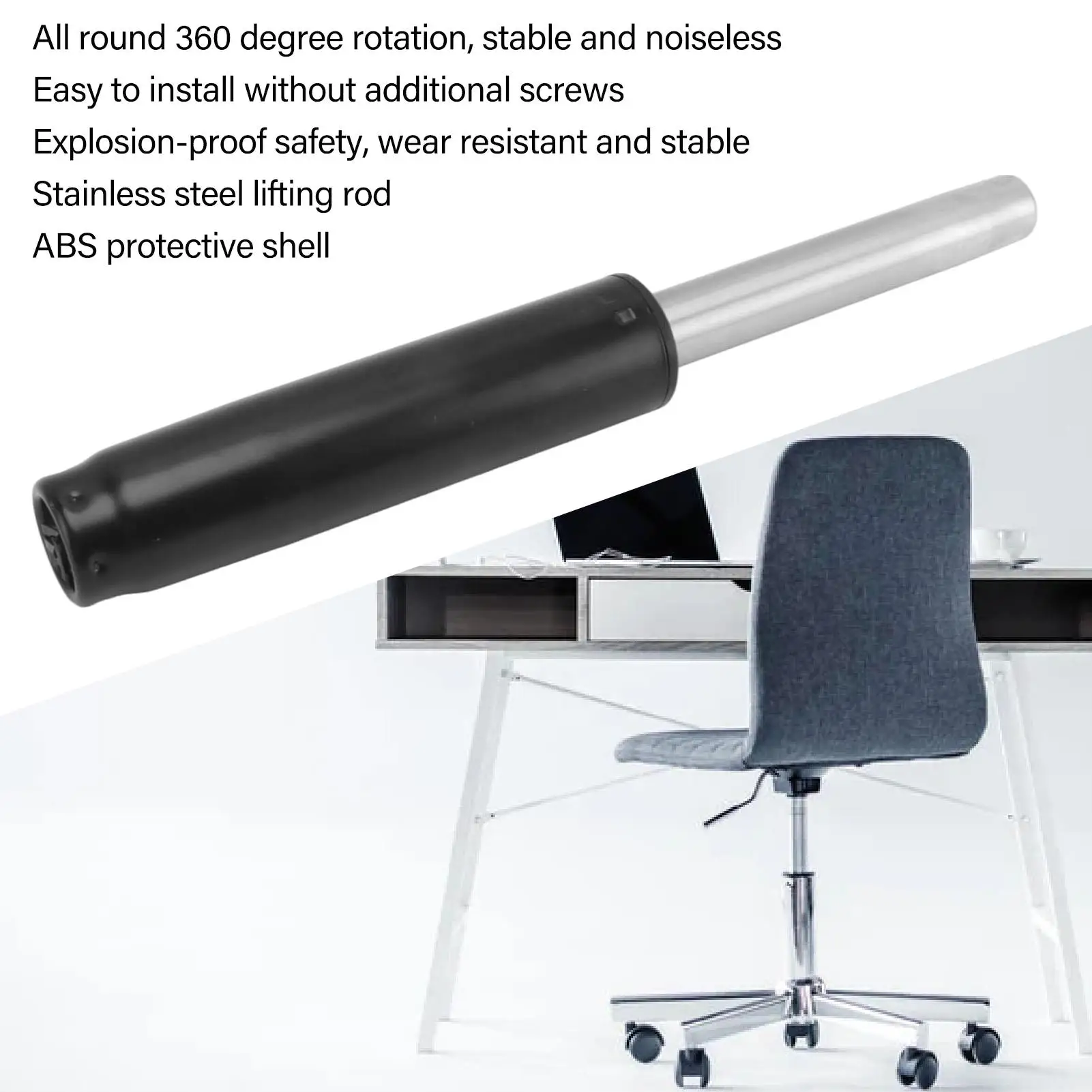 Noiseless Gas Lift Cylinder for Heavy Duty Office Chair - 360° Rotation, Stainless Steel & ABS Material