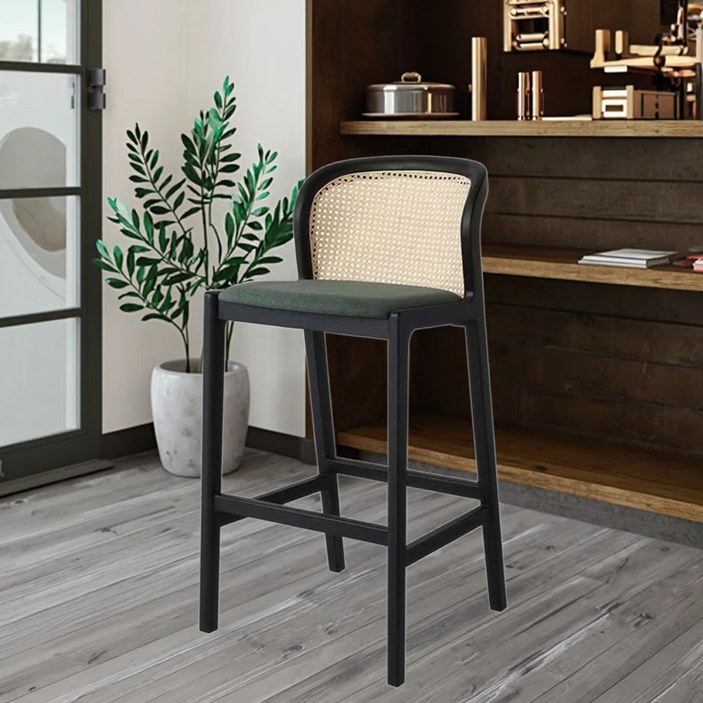 

#！ French-Style Solid Wood Bar Stool Light Luxury Nordic Design Modern High Stool for Dining Room and Kitchen for Reception W