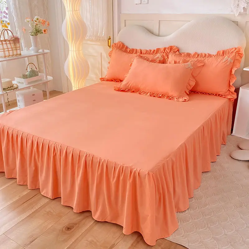 Imagem -02 - Versão Coreana Saia Cama Quatro Peças Conjunto Princesa Estilo Conjunto de Cama Outono e Inverno Engrossado Fosco Conjunto de Quatro Peças