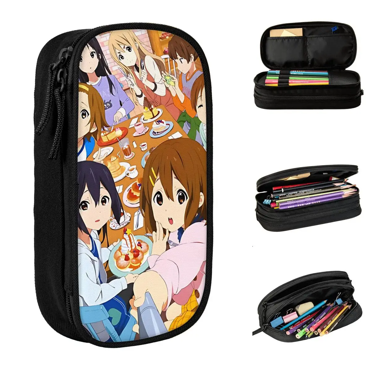 أزياء K-On! مقلمة فنية للفتيات، حامل أقلام للطلاب، حقائب ذات سعة كبيرة، أدوات مكتبية بسحاب للمدرسة