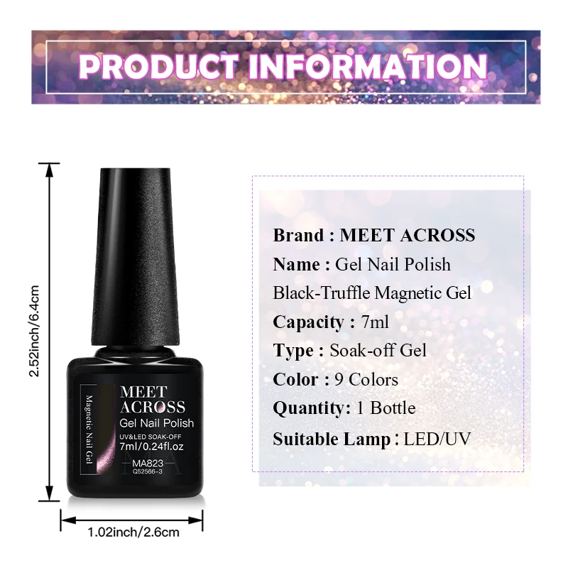 MEET ACROSS 7 ml Auroras Cat Magnetischer Gel-Nagellack, lila Glitzer, funkelnd, semi-permanent, Soak Off UV-Nagelkunst-Design-Lack