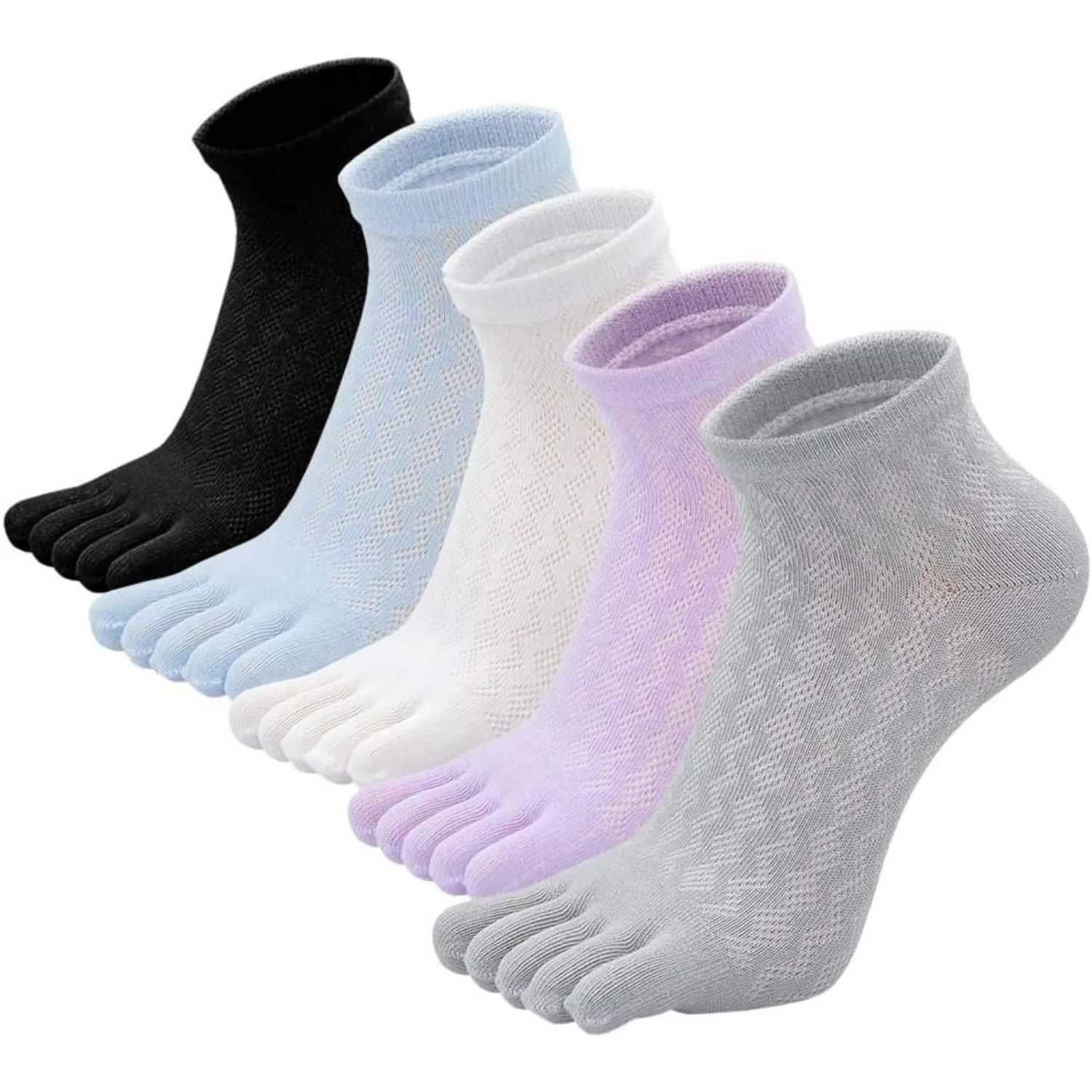 

5 Pairs Women's Toe Sock Cute Striped Cotton Five Finger Ankle Sock Athletic Running Toe Socks for Girls
