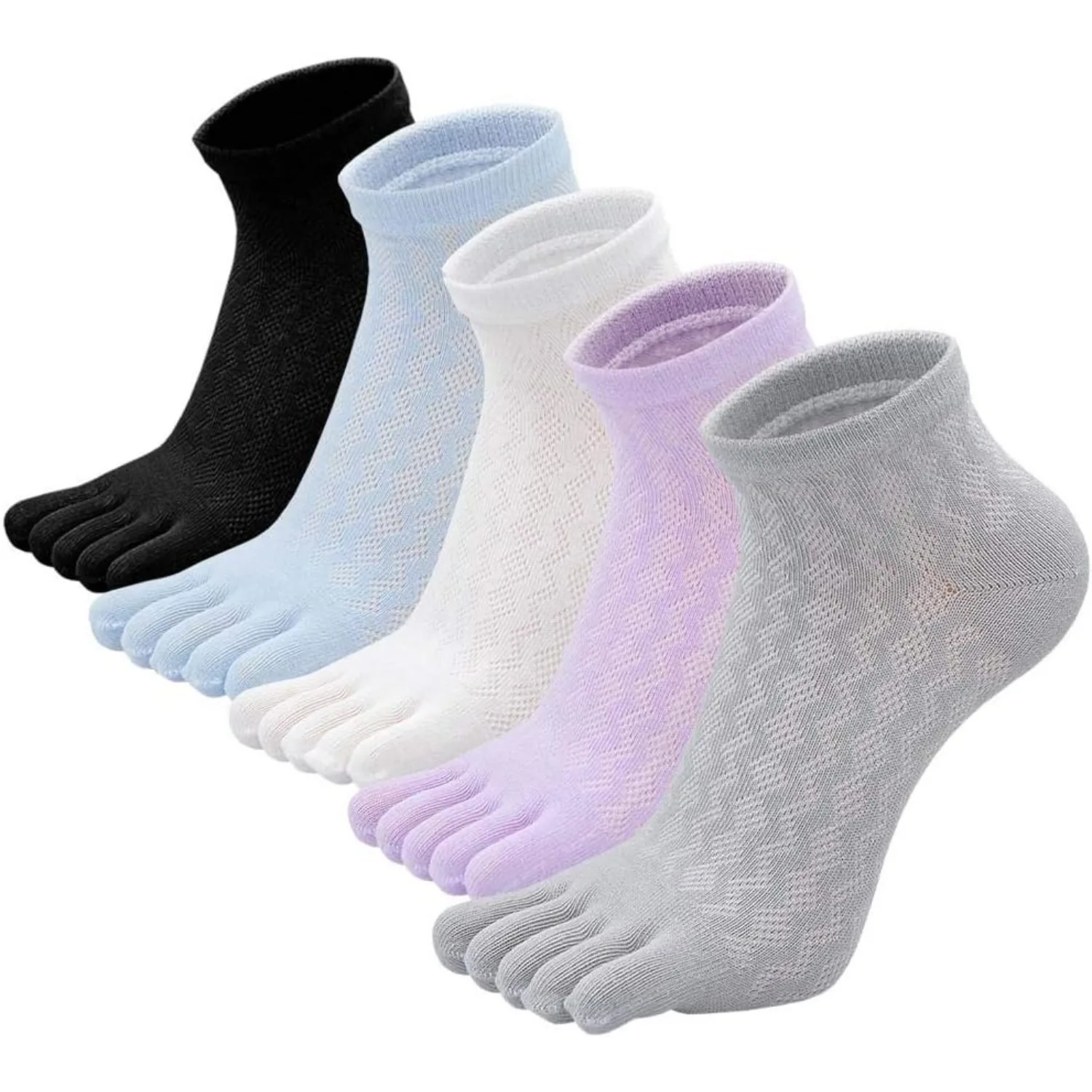 5 Pairs Women\'s Toe Sock Cute Striped Cotton Five Finger Ankle Sock Athletic Running Toe Socks for Girls