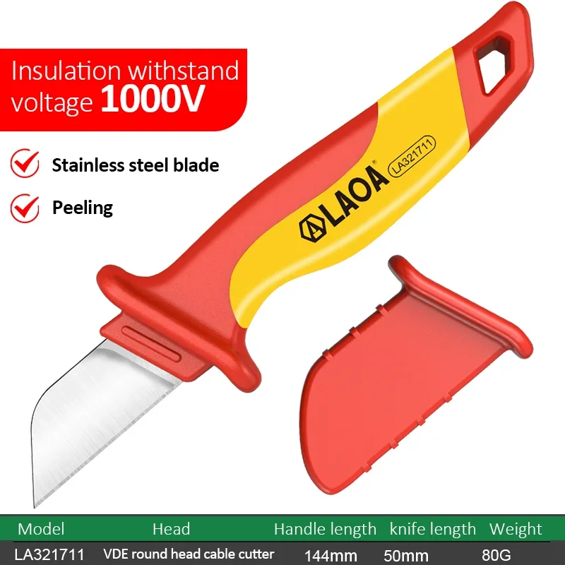 LAOA Insulated electrician's knife, electrician's stripping knife, voltage-resistant cable, straight-edged round-head stripping