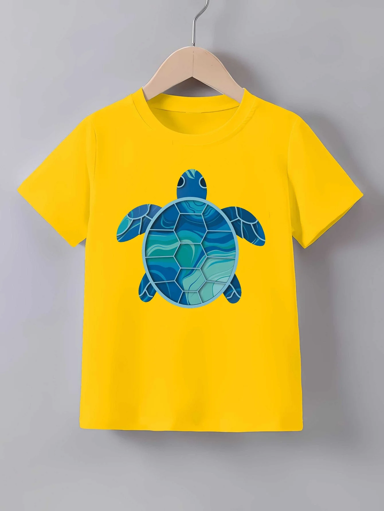 Blue Ocean Sea Turtle Paper Cut Print T Shirt Family Matching Outfit Boys Girls Kids Short Sleeve Children Daily Tees