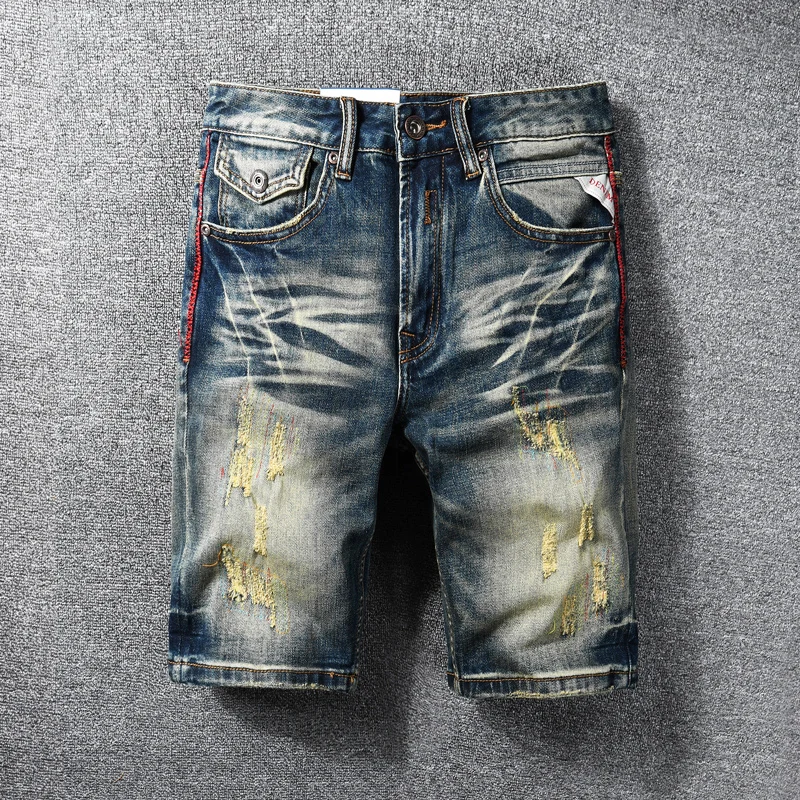 

Summer Designer Fashion Men Jeans Shorts High Quality Retro Washed Blue Ripped Denim Shorts Men Vintage Short Jeans Hombre