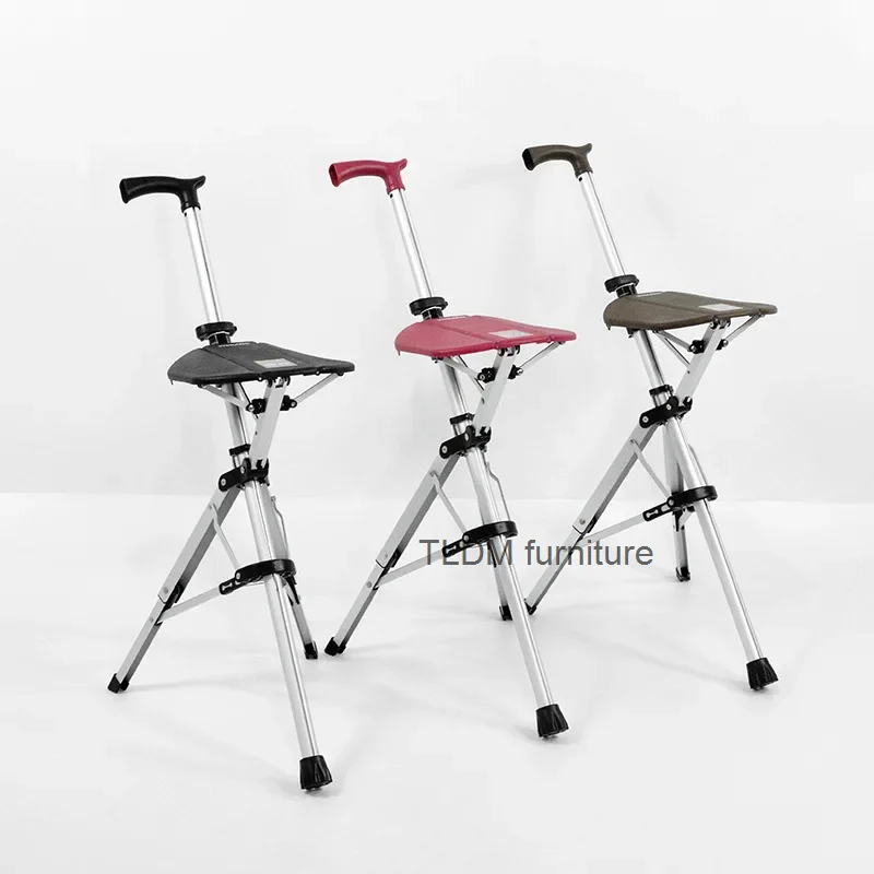 Elderly Crutch Stool with Seat Board Walking Stick Chair Adjustable Lightweight Retractable Multifunctional Tripod Walking Stick