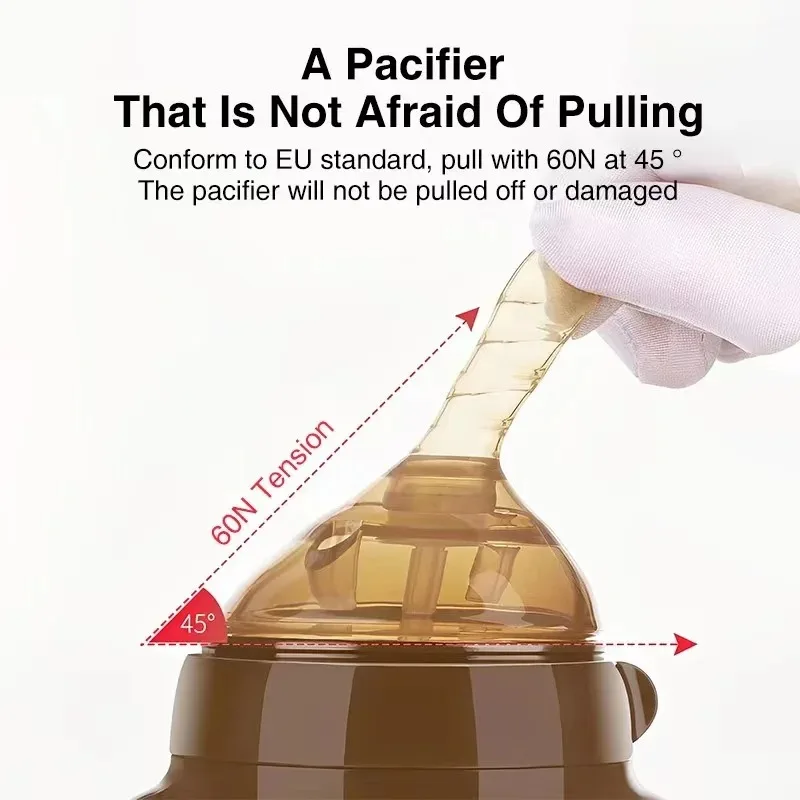 Bottiglia di latte anti-polature con nastro in silicone di grosso calibro da 150 ml/240 ml con manico, 0-36 mesi di età morbida imitazione latte materno