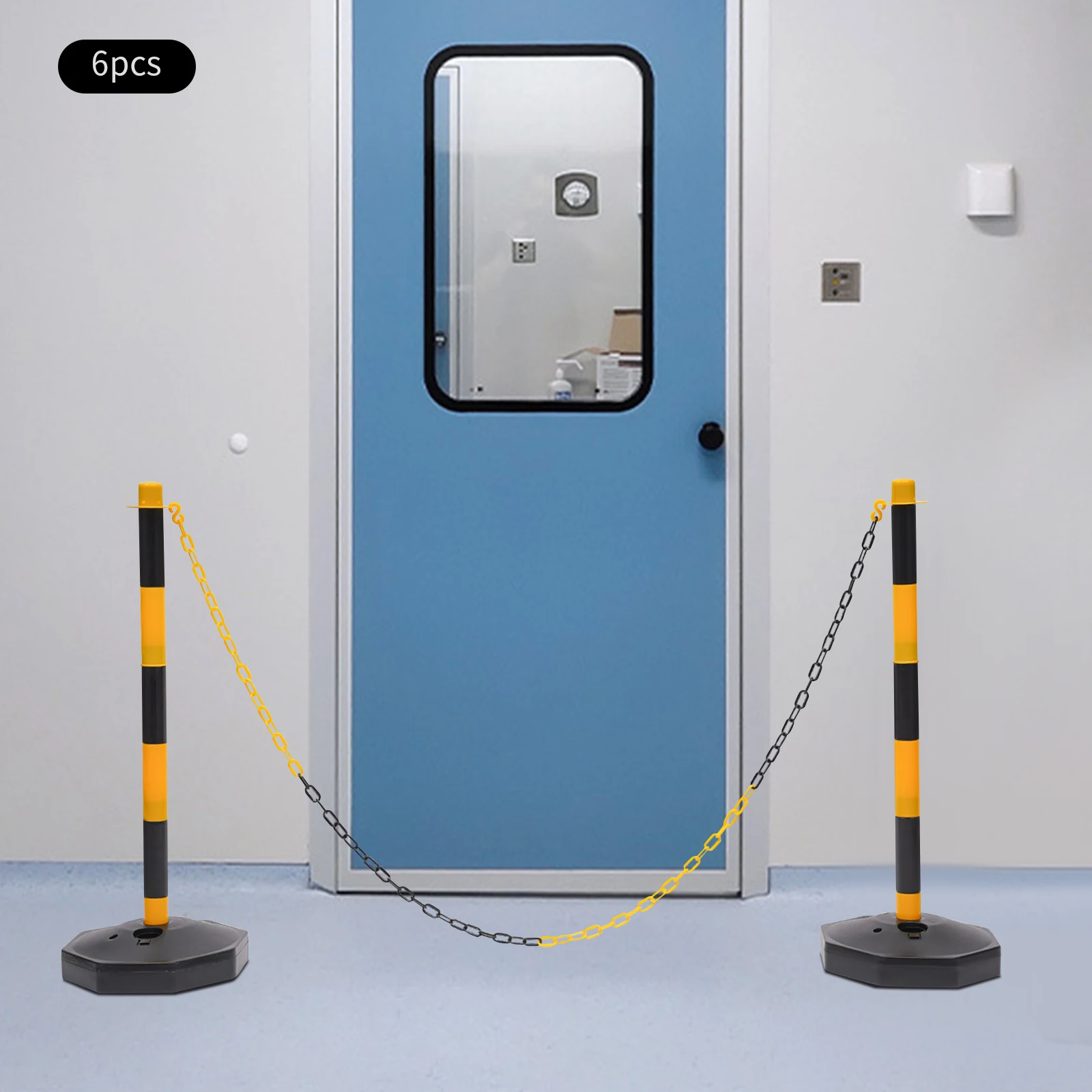 6Pcs Safety Warning Bollard Parking Pole Safety Traffic Bollard Post Fillable Base 2m Chain for Traffic/Pedestrian Control