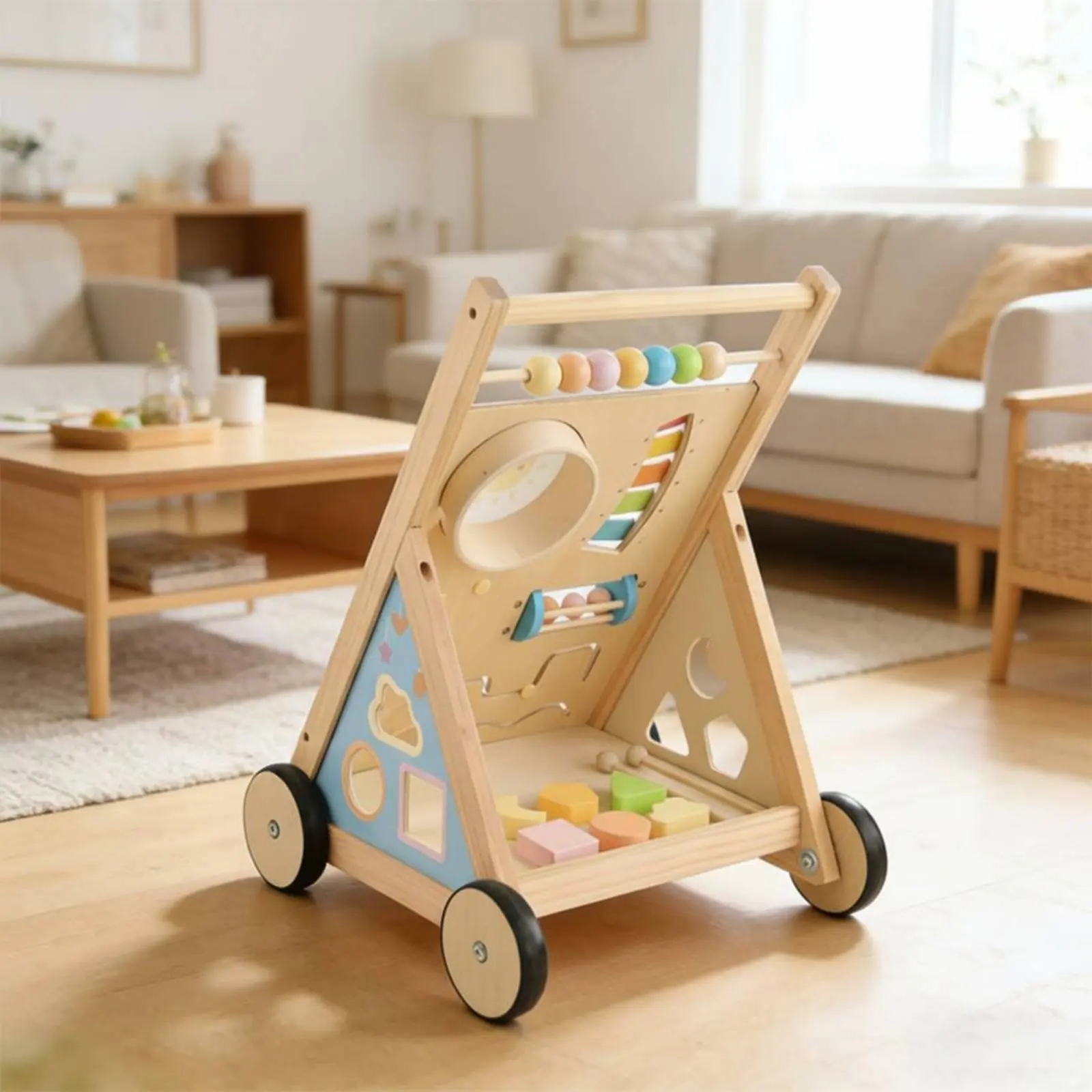 Wooden Baby Mobility Aid Multi-Functional Multifunctional Activity Pusher Wooden Push Toy Safe and Stable Young Child Gear