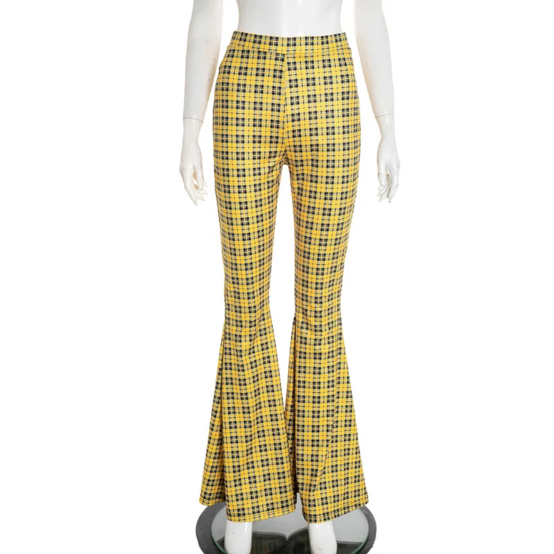 Y2k Women's Plaid Printed Tight Fitting Wide Leg High Waist Long Trousers Versatile Flared Pants 2025 Fashion Retro