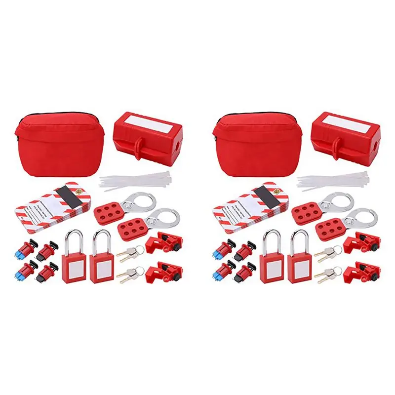Exquisite-2X Electrical Circuit Breaker Lockout Tagout Kit,Safty Padlock Set Plug Lock Out Tag Station Hasps For Industry