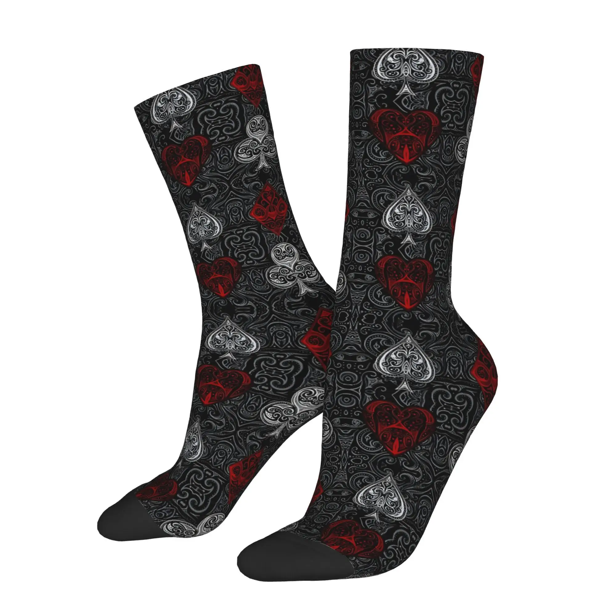 1pc Swirly Card Suits Printed Men's Socks  Novelty Hip Hop Harajuku Pattern Crew Sock Casual Gift
