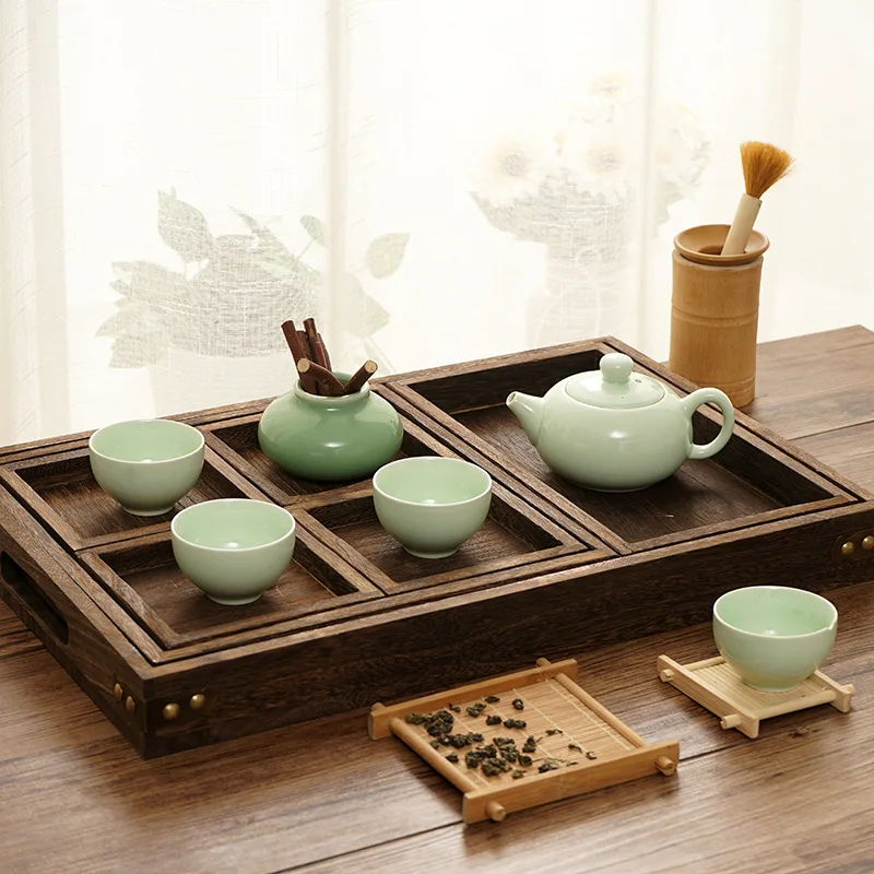 

Household Tea Tray Solid Wood Tea Set Gift Wholesale Dried Fruit Tray Compartment Storage Box Refreshment Tray Chinese Tea Tray