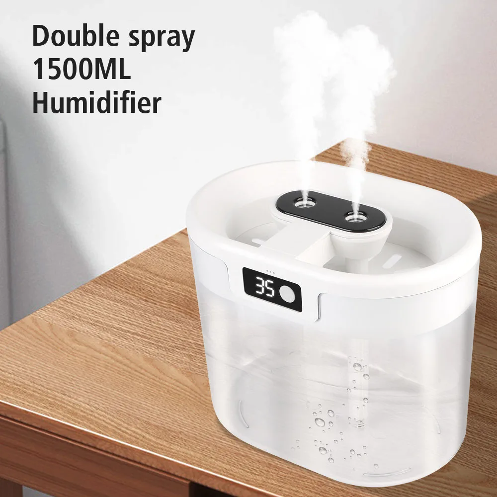 Air Humidifier Household universal 1500ML Display Humidity Two Port Spray Water Supplement Bedroom Office Desktop Portable