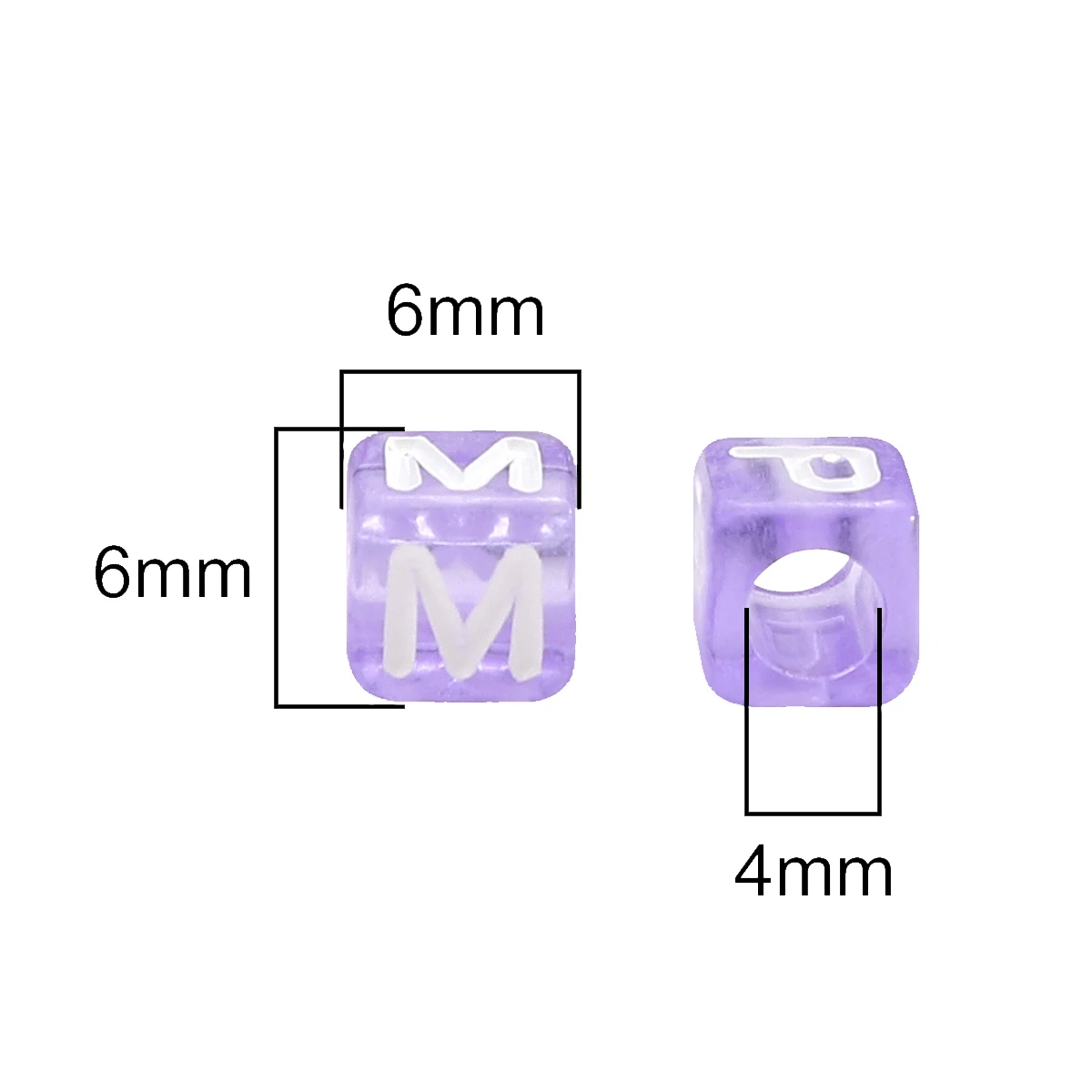 6x6mm acryl vierkante doorschijnende alfabet kralen voor DIY armband ketting 4mm gat 100 stks/zak