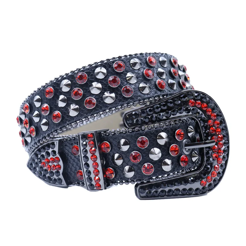 

High Quality Western Sparkly Men Ice Belt Punk Rivet Bling Rhinestone Diamond Hip Hop Belt Unisex