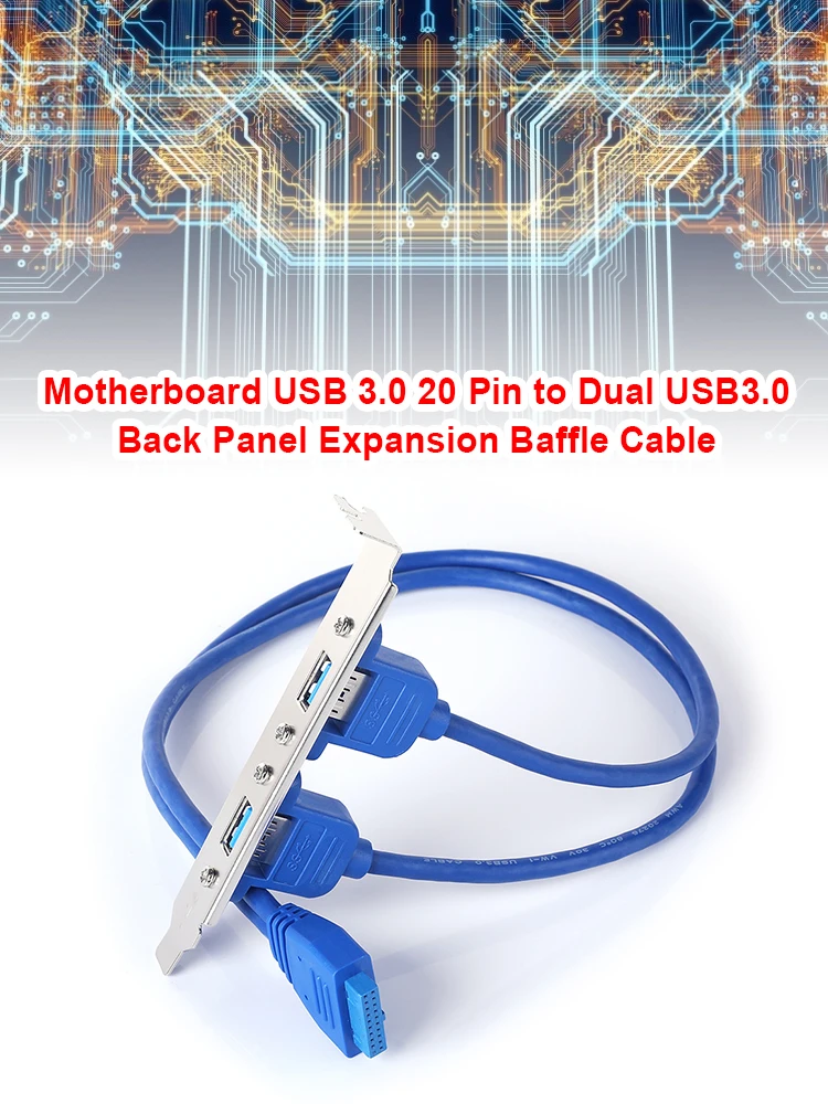 Mainboard Full Size Bracket USB 3.0 Back Panel Expansion 20 Pin to Dual USB3.0 Baffle Cable for PC Computer