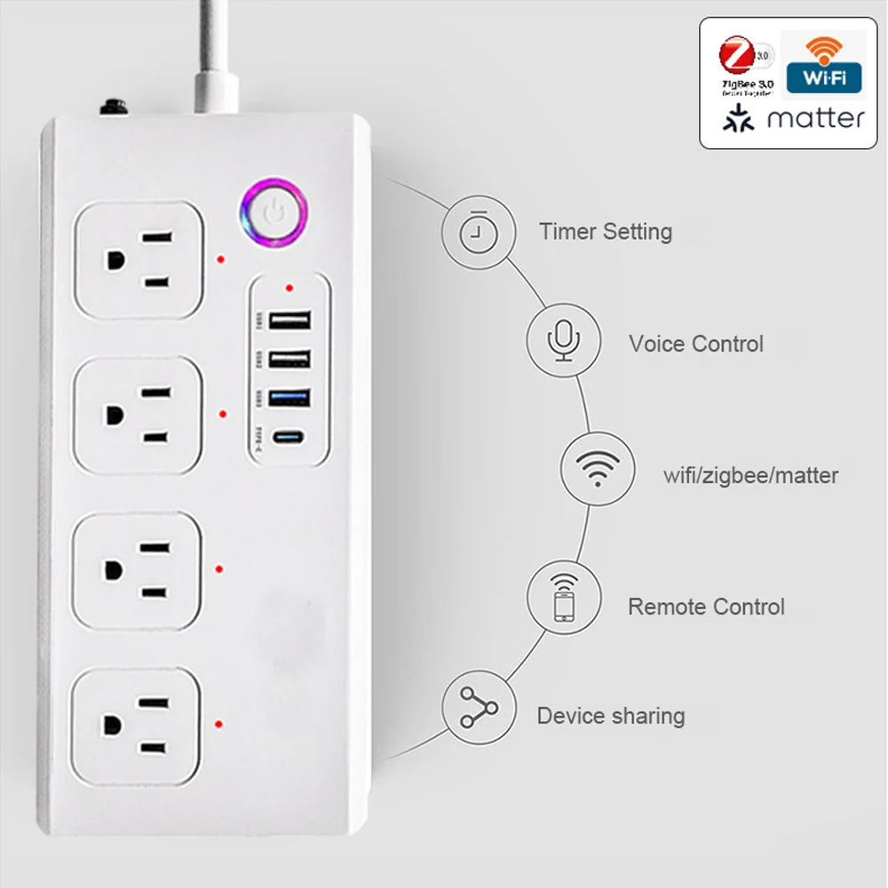 Imagem -03 - Zigbee-monitoramento de Energia Power Strip Controle Individual Wifi Tomada Usb Inteligente Plugue Eua Tuya Smart Life Casa Alexa Google