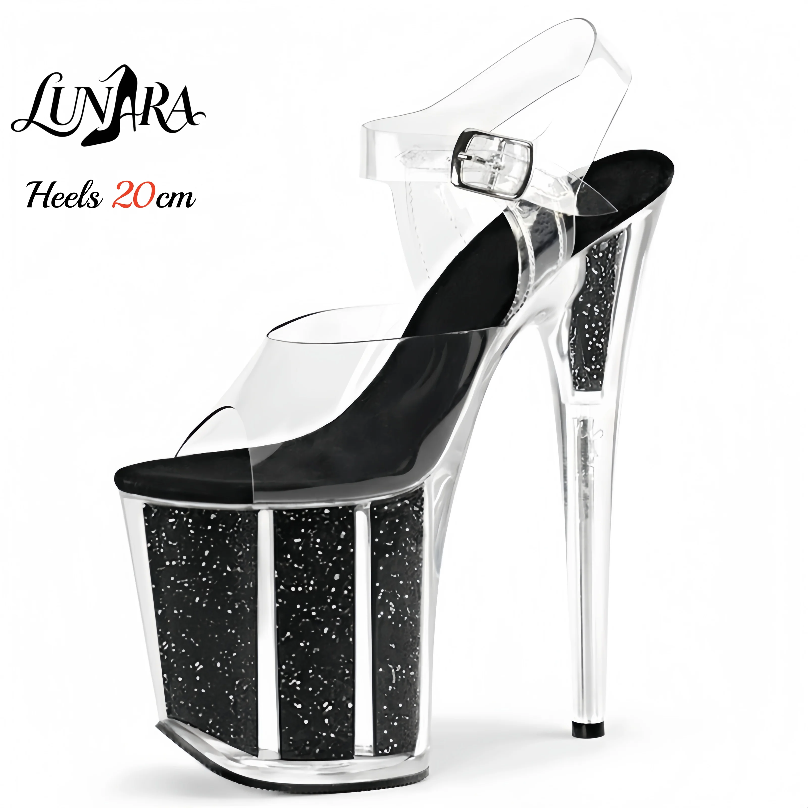 

20cm Clear PVC Glitter Platform High Heel Sandals Open Toe Ankle Strap Non-slip Sexy Stage Performance Nightclub Shoes