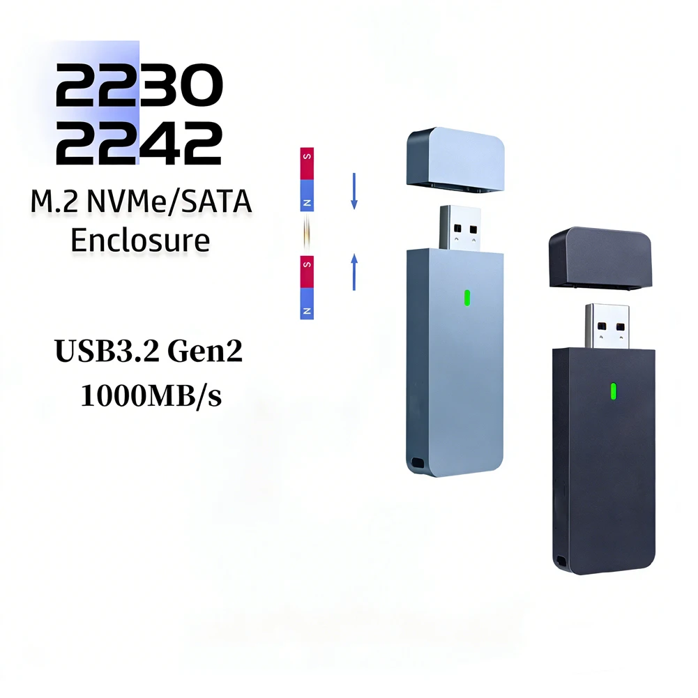 

M.2 NVMe SATA 2230 2242 SSD Enclosure Case USB AAdapter 10Gbps USB3.2 Gen2 Portable Box for M2 2230 2242 Hard Drive Disk