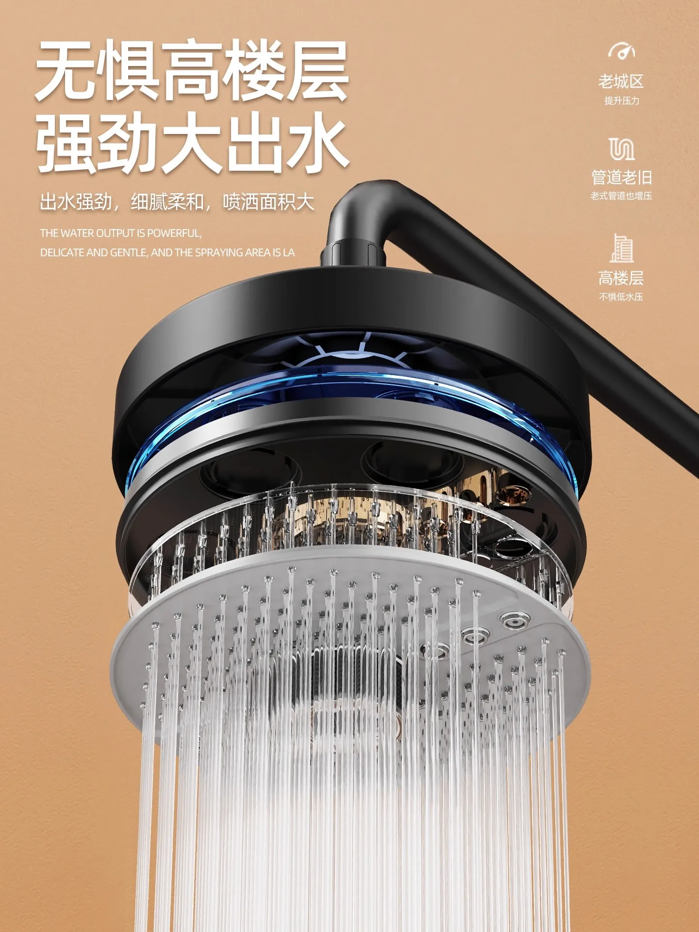 New 175mm Big Panel Showerhead 5 Mode Supercharge Rainfall Shower Head High Pressure Top Rain Shower Faucet Bathroom Accessories