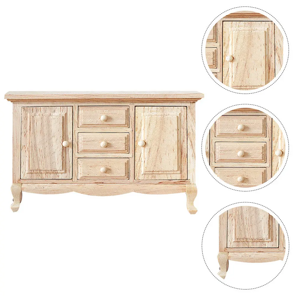 

1Pcs Mini Wooden Sideboard Cabinet Desktop Ornament for Dollhouse Miniature Furniture Kids Room Decor Creative Chic Design