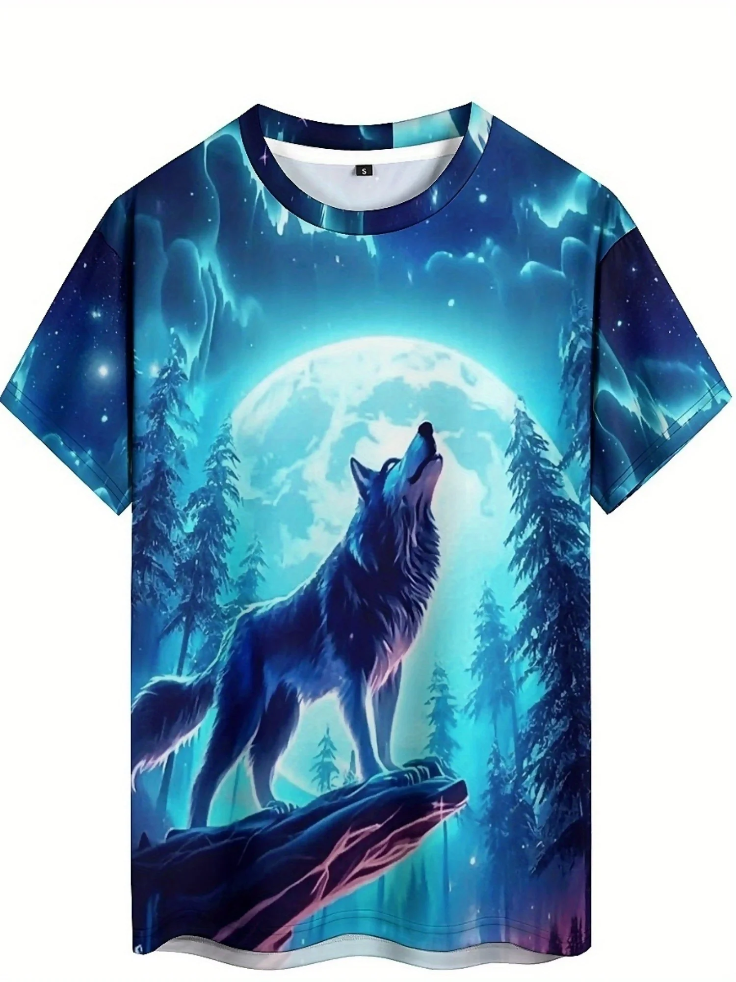 Camiseta masculina de manga curta de fibra de poliéster respirável de secagem rápida de verão com uma impressão de graffiti 3D vibrante de um Wolf100 selvagem