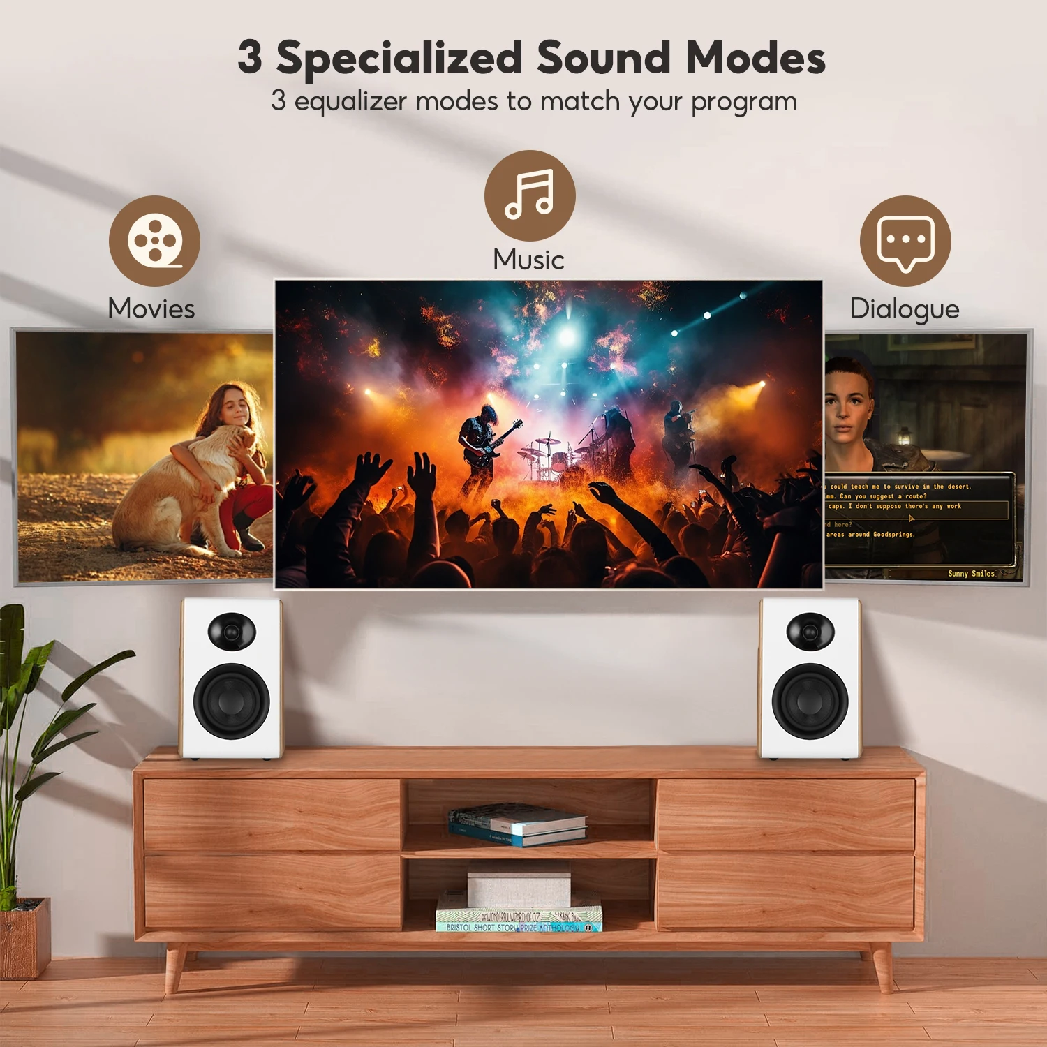 AIYIMA S600 Bluetooth-Regallautsprecher, aktive Heim-Audio, 50 W x 2 HiFi-Ausgang, Subwoofer, weißes Holz, ARC/USB/RCA-Eingänge, 24 Bit, 48 kHz