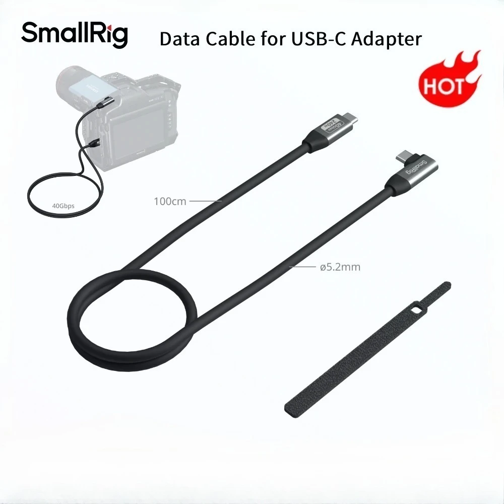 SmallRig 5732 Data Cable for USB-C Adapter Straight To Angled 100cm 40Gbps 240W 8K Delivers 8K /60Hz High-Definition Cable Tie
