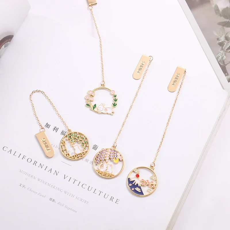 2pc Kawaii Flower And Rabbit Bookmark DIY Student Book Clip Tab Alloy Book Mark Pendant Accessories Portable Reading Stationery