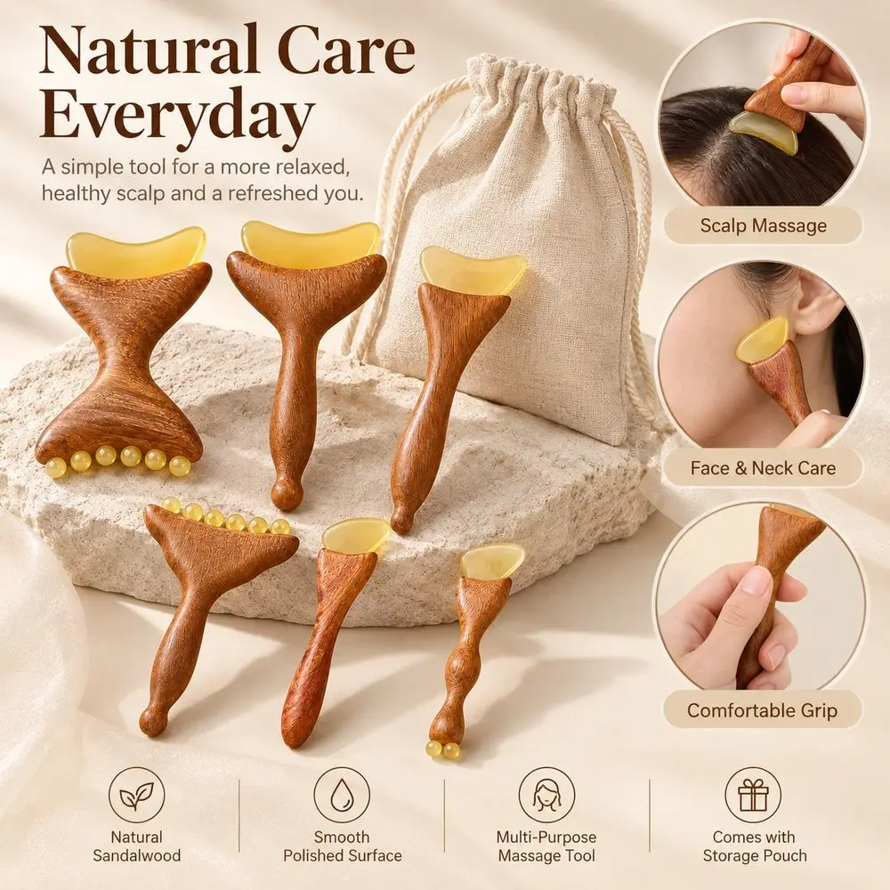 Wooden Handle Facial Massage Tool Ergonomic Grip Smooth Rounded Edges Gua Sha Board Self Care Gift Face Scraping Tool